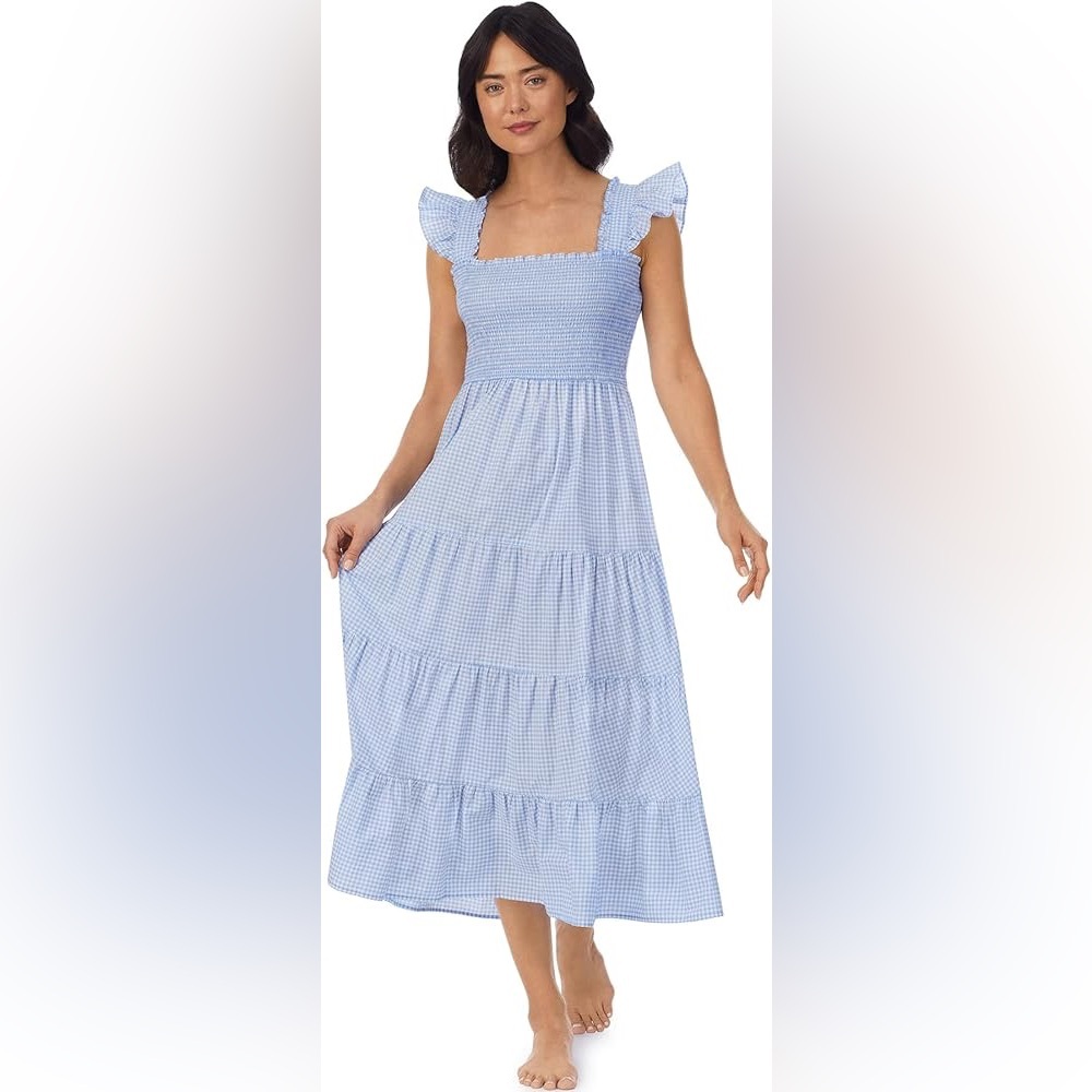 Blue Gingham Maxi Dress- Eileen West Grace 50" Sleeveless Sleep Dress